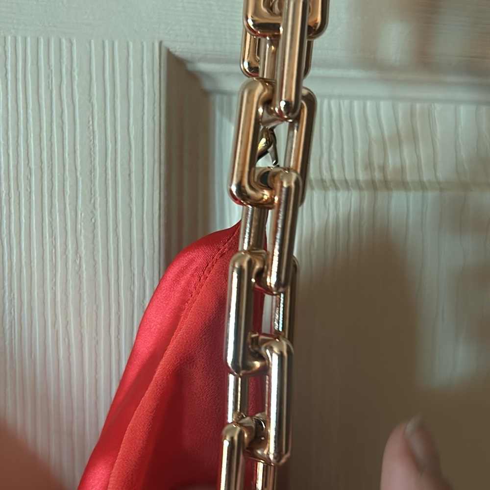 Blithe Satin Chain Plastic Straps Mini Dress Open… - image 5